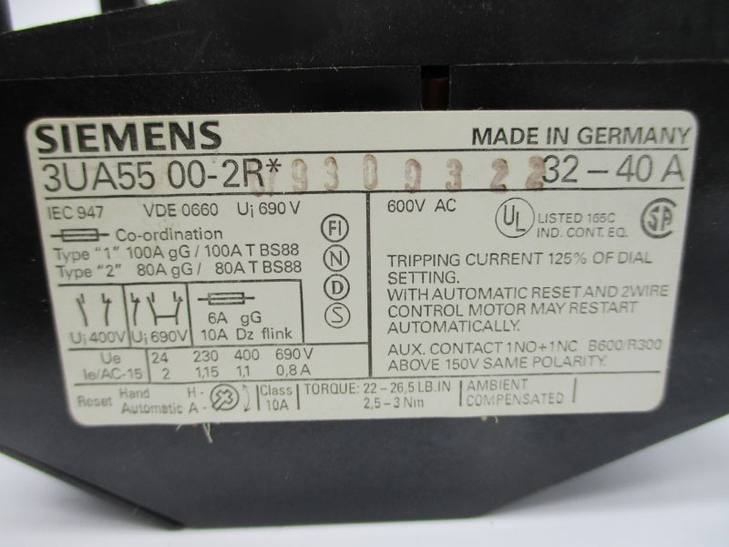 SIEMENS 3UA5500-2R 600VAC 32-40A NSMP