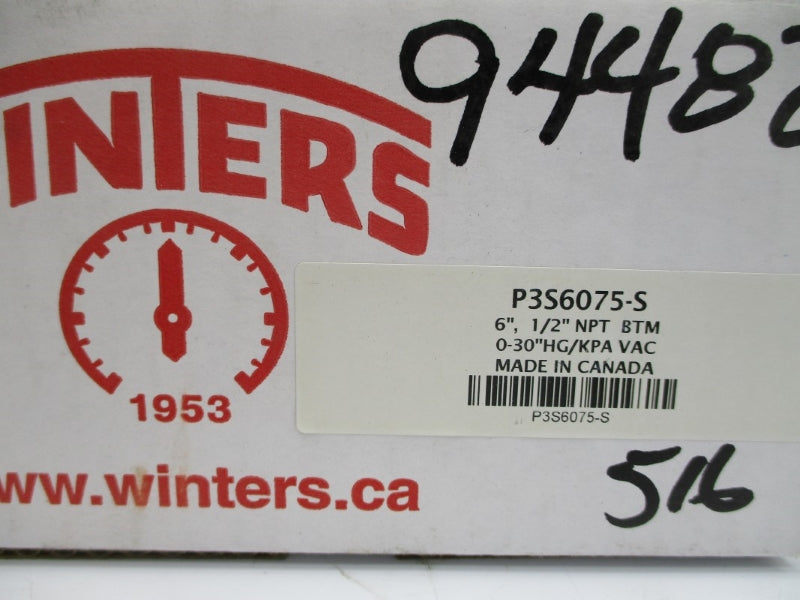 WINTERS P3S6075-S 0-30"HG 6" NSMP