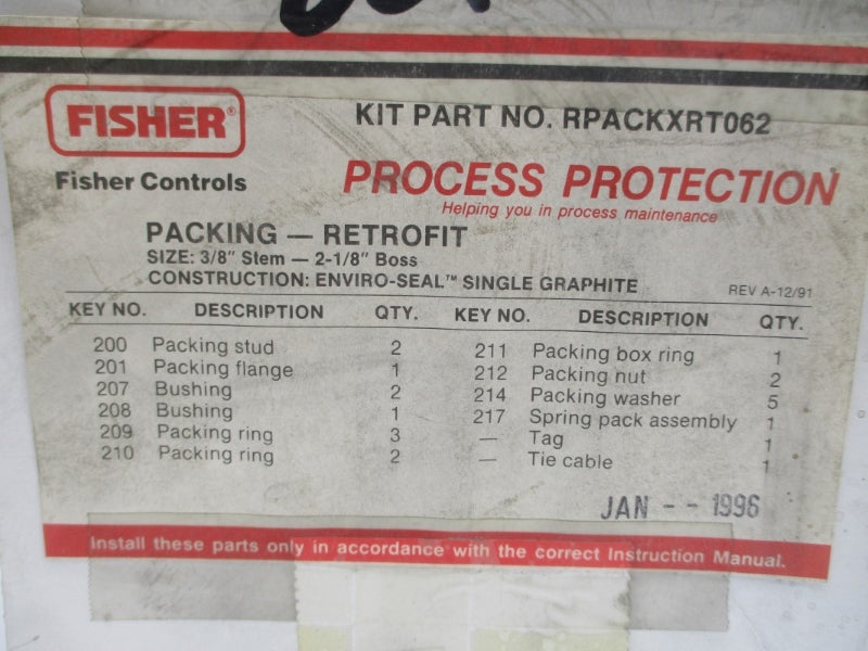 FISHER CONTROLS RPACKXRT062 NSMP