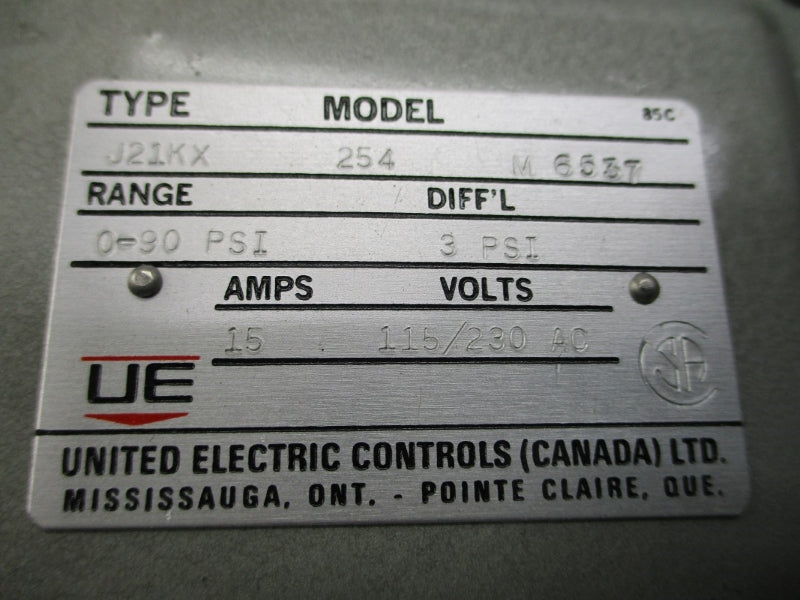 UNITED ELECTRIC CONTROLS J21KX 254 115/230VAC 15A 0-90PSI NSNP