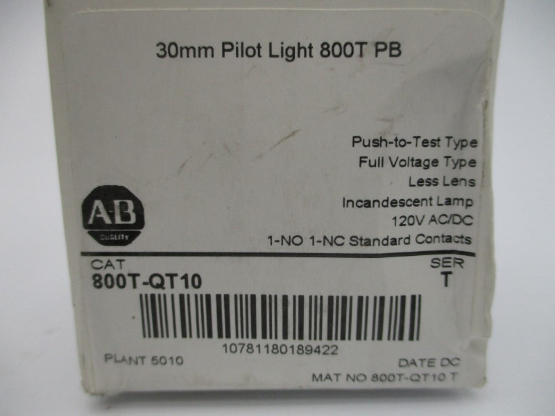 ALLEN BRADLEY 800T-QT10 SER. T 120VAC/DC (WH) NSFS