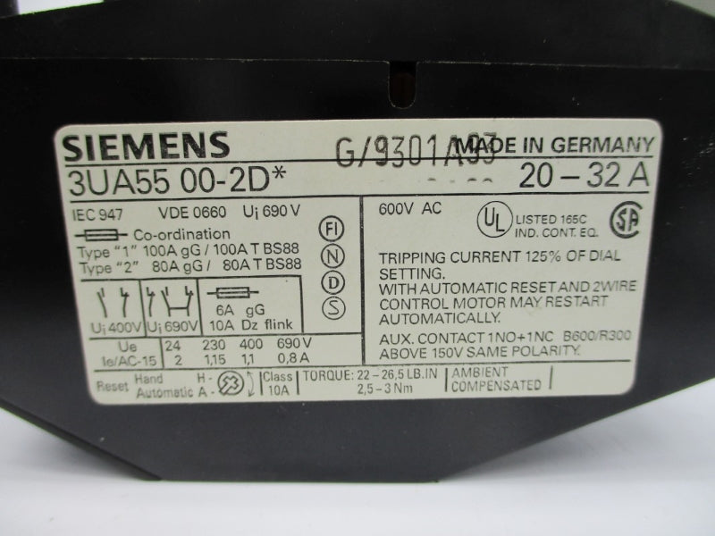 SIEMENS 3UA5500-2D 600VAC 20-32A NSMP
