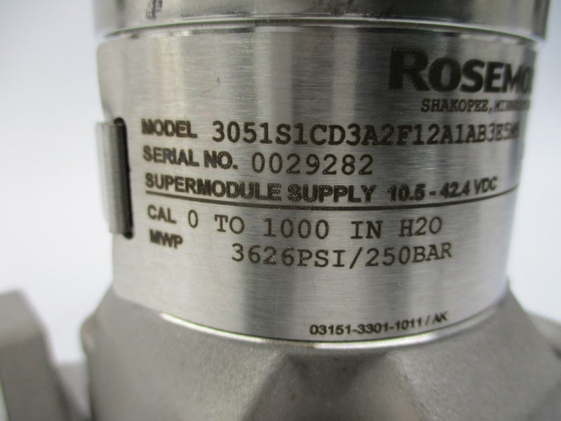 ROSEMOUNT 3051S1CD3A2F12A1AB3E5M5 10.5-42.4VDC 3626PSI NSNP
