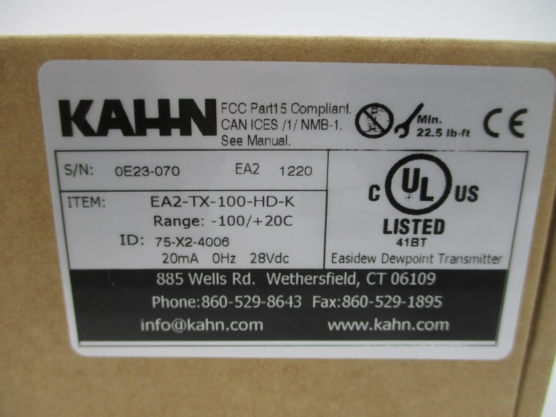 KAHN EA2-TX-100-HD-K 28VDC -100'/+20'C NSMP