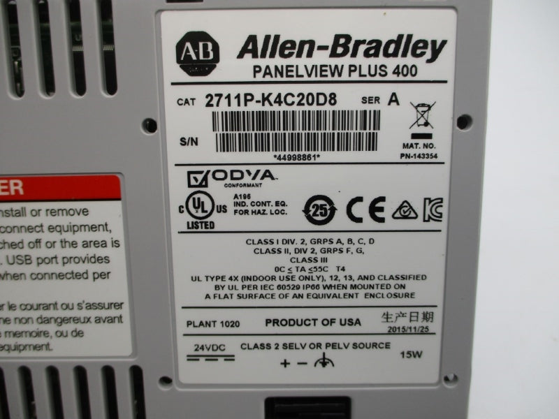 ALLEN BRADLEY 2711P-K4C20D8 SER. A 24VDC NSMP
