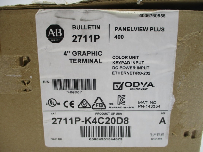 ALLEN BRADLEY 2711P-K4C20D8 SER. A 24VDC NSMP
