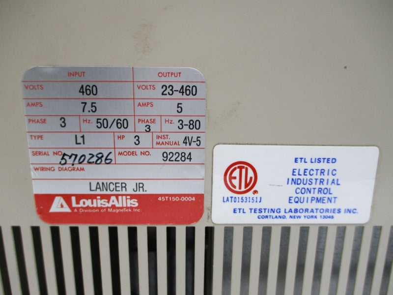 LOUIS ALLIS 92284 TYPE L1 460V 7.5A UNMP