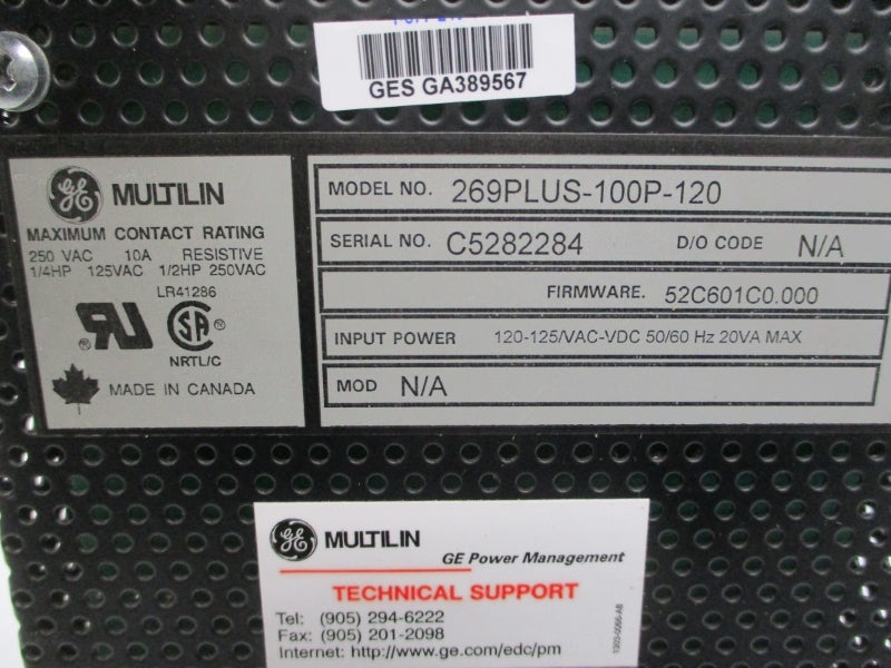 GENERAL ELECTRIC 269PLUS-100P-120 120-125VAC/DC 10A NSNP