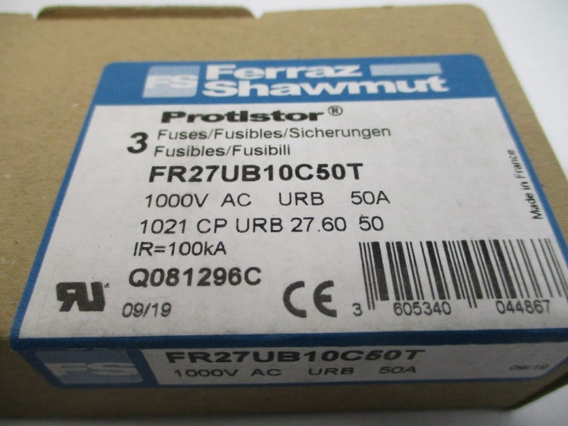 FERRAZ SHAWMUT FR27UB10C50T 1000VAC 50A (PKG OF 3) NSMP