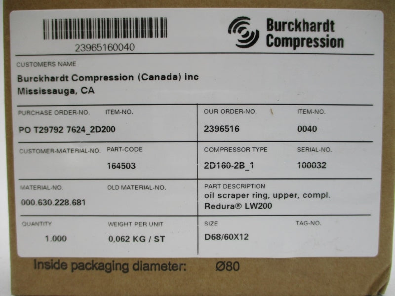 BURCKHARDT COMPRESSION 0040 164503 NSMP