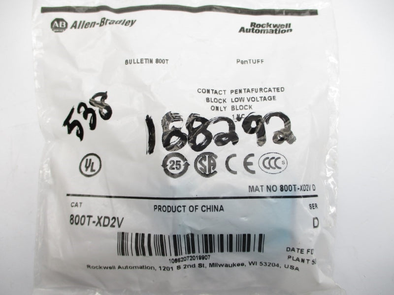 ALLEN BRADLEY 800T-XD2V SER. D NSMP