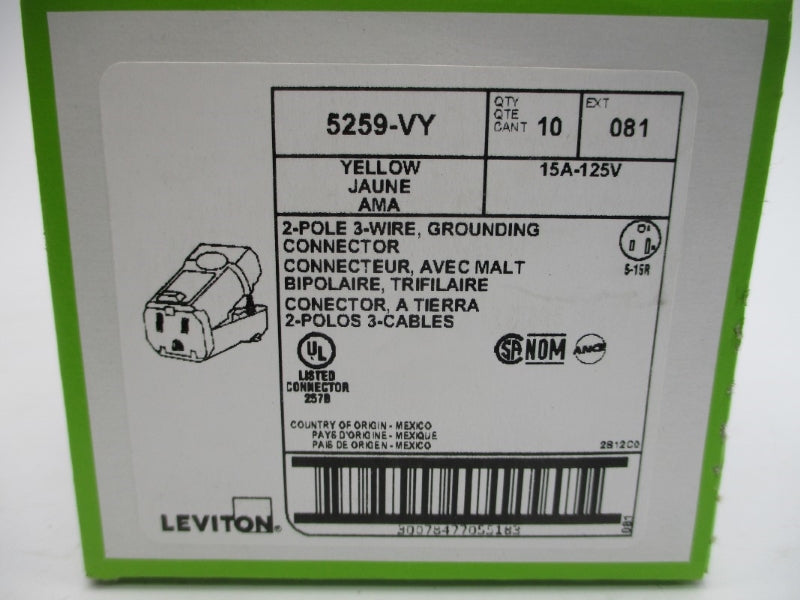 LEVITON 5259-VY 125V 15A (PKG OF 10) NSMP