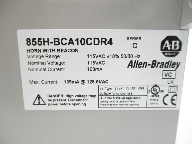 ALLEN BRADLEY 855H-BCA10CDR4 SER. C 115VAC (BR/WH) NSMP