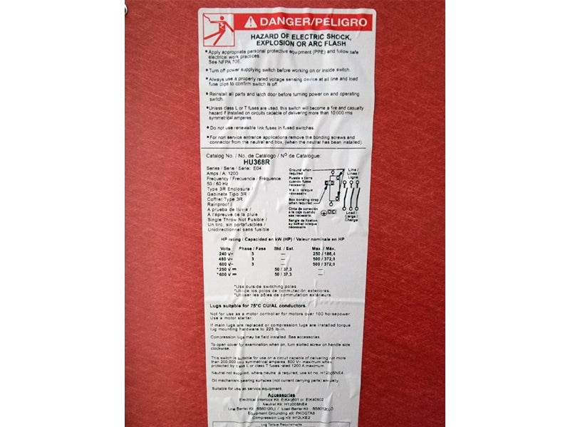 SQUARE D HU368R SER. E04 600VAC 1200A (AS PICTURED) NSNP