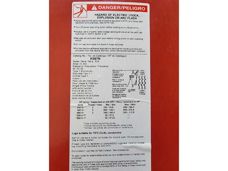 SQUARE D H367N SER. E04 600VAC 800A (AS PICTURED1) NSNP
