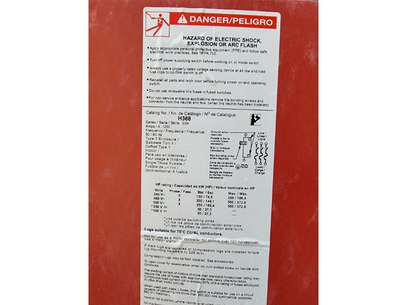 SQUARE D H368 SER. E04 600VAC 1200A (AS PICTURED) NSNP