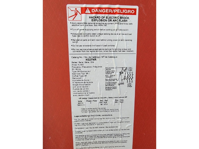 SQUARE D H327NR SER. E04 240VAC 800A (AS PICTURED1) NSNP