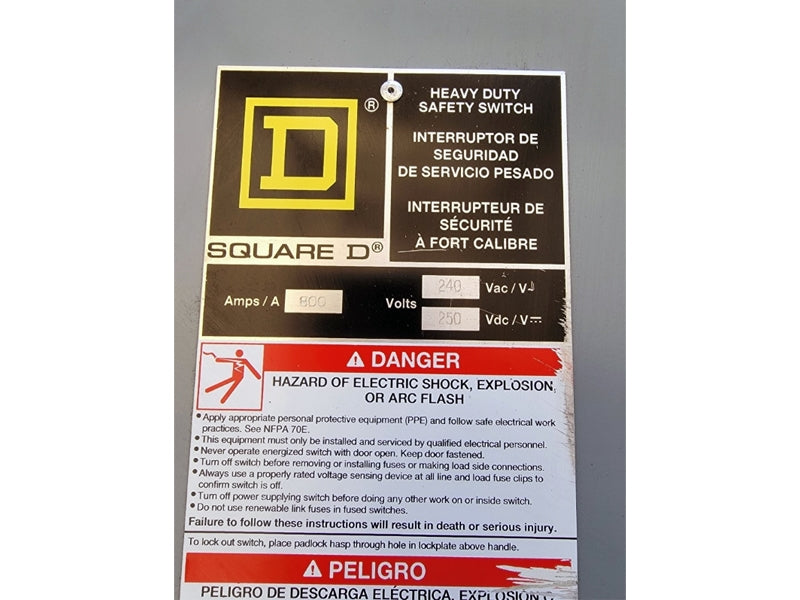 SQUARE D H327N SER. E04 240VAC 800A (AS PICTURED2) NSNP