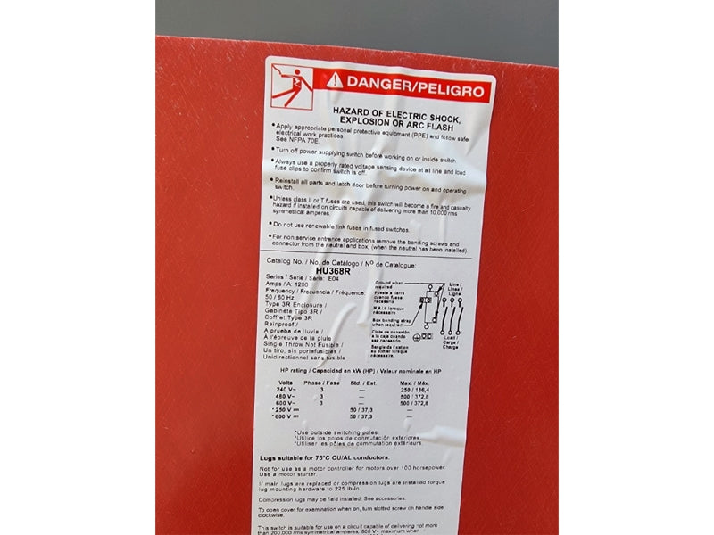 SQUARE D HU368R SER. E04 600VAC 1200A (AS PICTURED3) NSNP