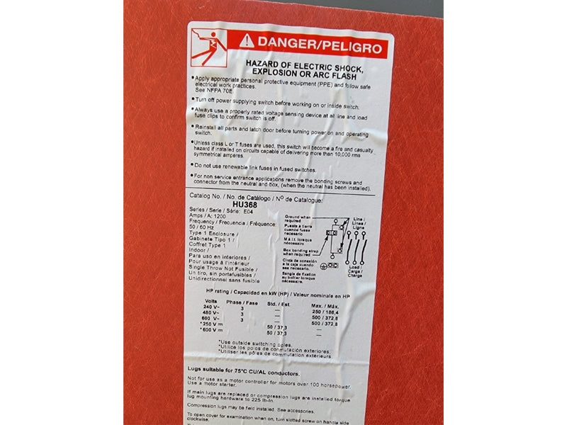 SQUARE D HU368 SER. E04 600VAC 1200A (AS PICTURED) NSNP