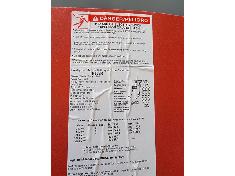 SQUARE D H368R SER. E04 600VAC 1200A (AS PICTURED) NSNP