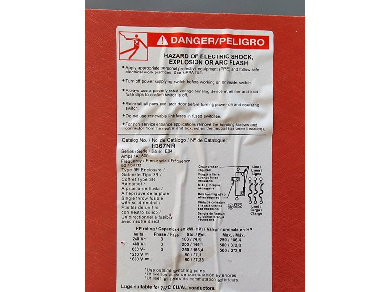 SQUARE D H367NR SER. E04 600VAC 800A (AS PICTURED1) NSNP