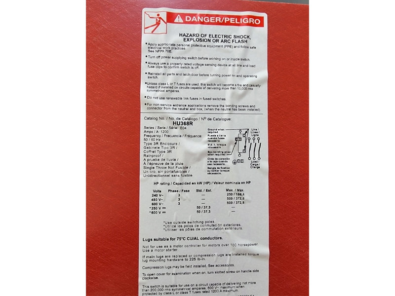 SQUARE D HU368R SER. E04 600VAC 1200A (AS PICTURED4) NSNP