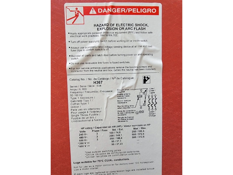 SQUARE D H367 SER. E04 600VAC 800A (AS PICTURED1) NSNP