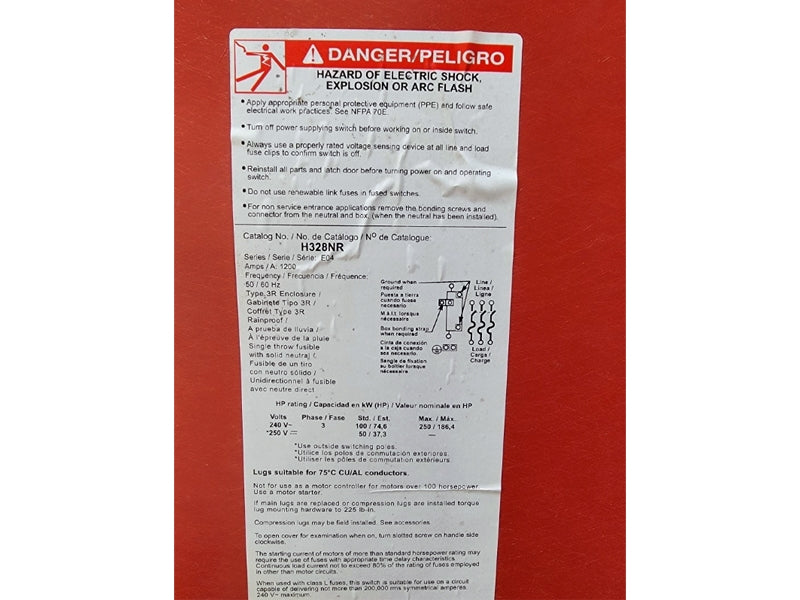 SQUARE D H328NR SER. E04 240VAC 1200A (AS PICTURED1) NSNP