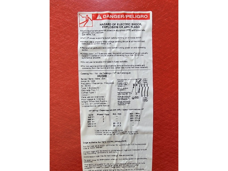 SQUARE D HU368 SER. E04 600VAC 1200A (AS PICTURED2) NSNP