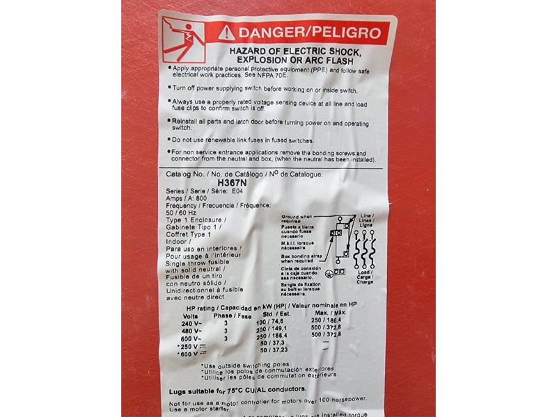 SQUARE D H367N SER. E04 600VAC 800A (AS PICTURED2) NSNP
