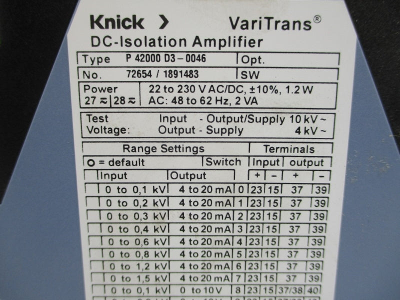 KNICK P42000D3-0046 72654/1891483 22-230VAC/DC NSNP