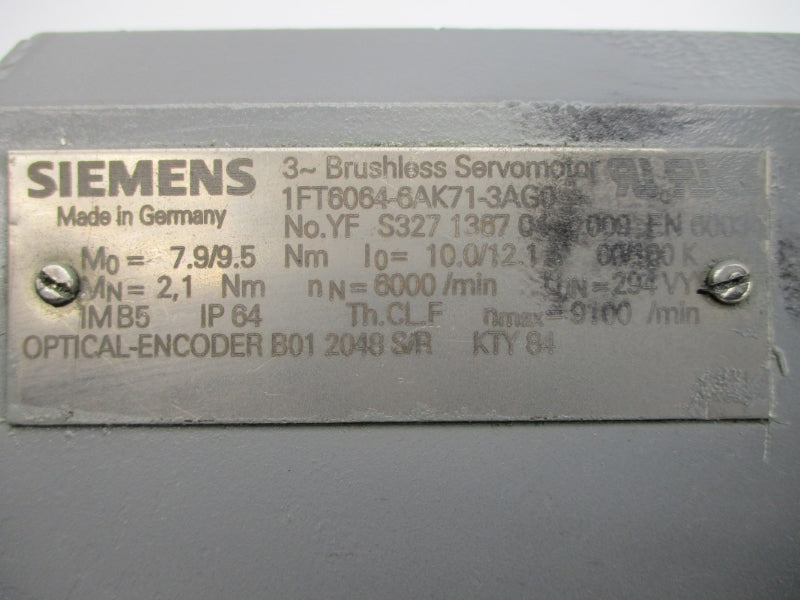 SIEMENS 1FT6064-6AK71-3AG0 294V 10.0/12.1A NSNP
