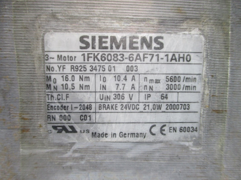 SIEMENS 1FK6083-6AF71-1AH0 306V 7.7/10.4A NSNP