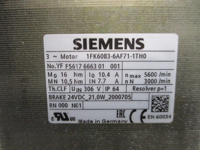 SIEMENS 1FK6083-6AF71-1TH0 306V 7.7/10.4A NSNP