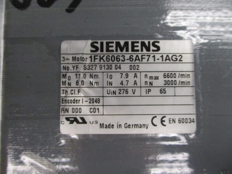 SIEMENS 1FK6063-6AF71-1AG2 276V 4.7/7.9A NSNP