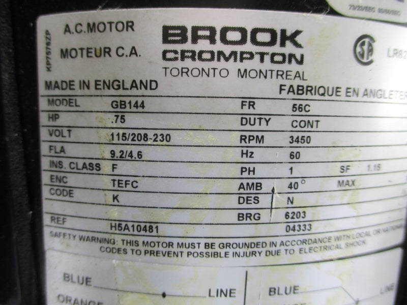BROOK CROMPTON GB144 115/208-230V 9.2/4.6A NSNP