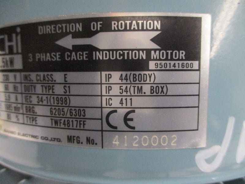 NACHI UVN-1A-0A4-1.5E-4M-11 220/230VAC 6.5/6.8/5.9A (AS PICTURED) NSNP