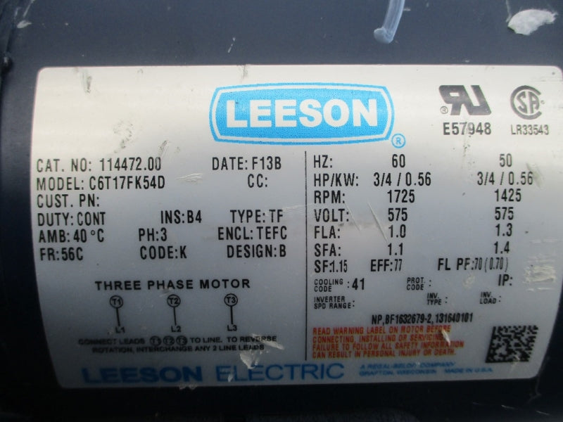 LEESON 114472.00 C6T17FK54D 575V 1.0/1.3A NSNP