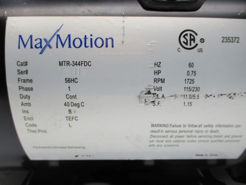 MAX MOTION MTR-344FDC 115/230V 11.0/5.5A NSNP