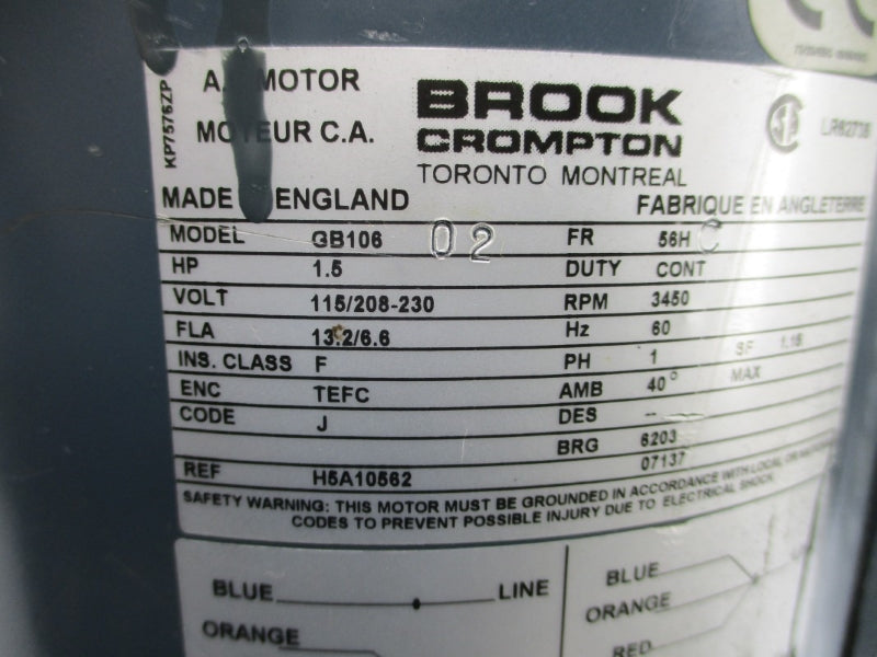 BROOK CROMPTON GB10602 115/208-230V 13.2/6.6A UNMP