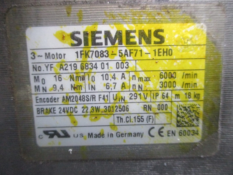 SIEMENS 1FK7083-5AF71-1EH0 291V 6.7/10.4A UNMP