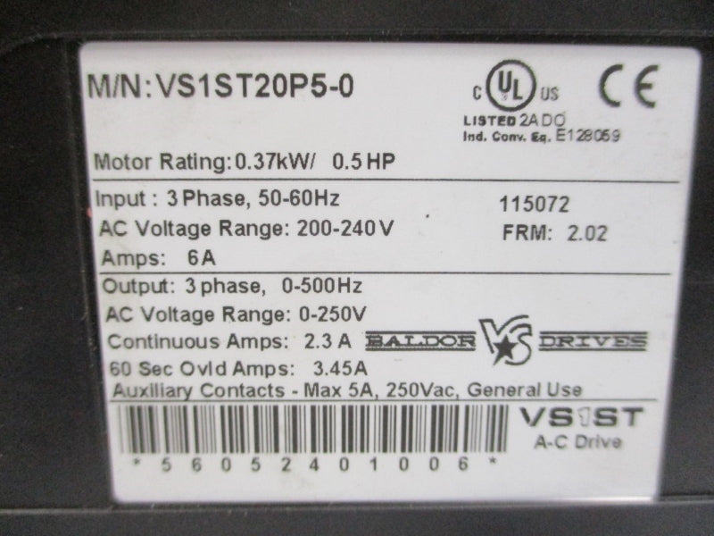 BALDOR DRIVES VS1ST20P5-0 200-240VAC 6A NSNP