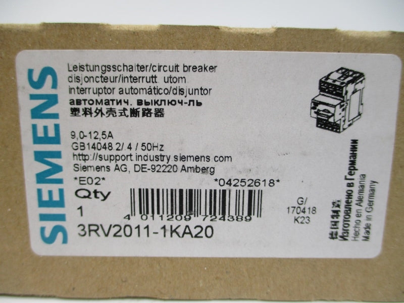 SIEMENS 3RV2011-1KA20 9.0-12.5A NSMP