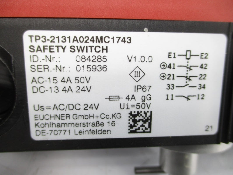 EUCHNER TP3-2131A024MC1743 084285 24VAC/DC 4A NSNP