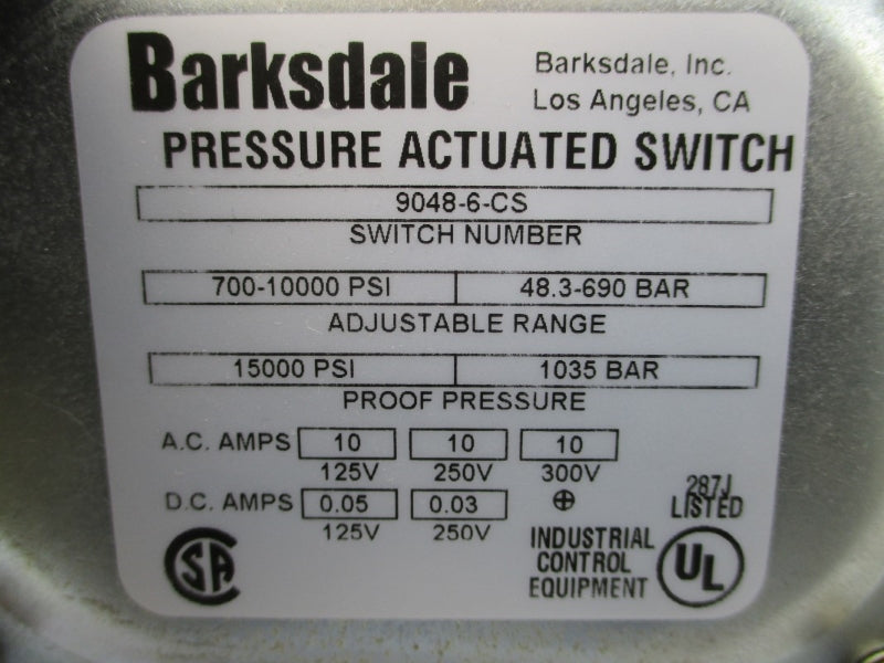 BARKSDALE 9048-6-CS 300VAC 10A 15000PSI NSNP