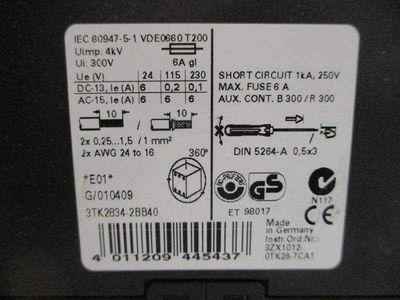 SIEMENS 3TK2834-2BB40 24VDC 6A NSNP