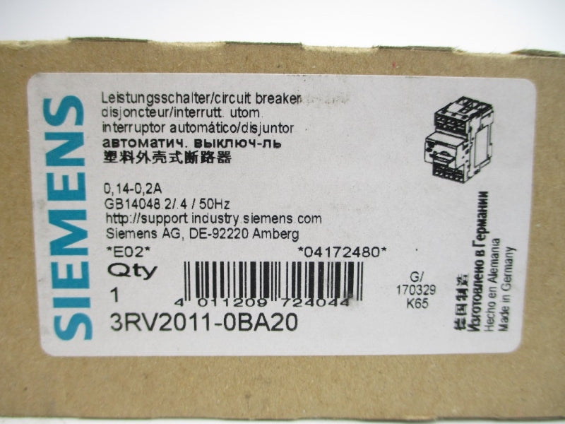 SIEMENS 3RV2011-0BA20 0.14-0.2A NSMP