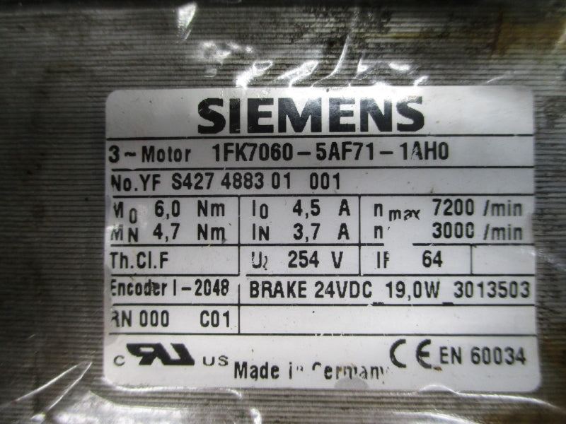 SIEMENS 1FK7060-5AF71-1AH0 254V 3.7/4.5A NSNP