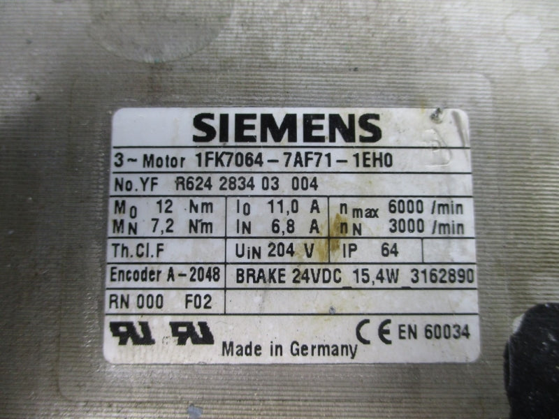 SIEMENS 1FK7064-7AF71-1EH0 204V 6.8/11.0A UNMP